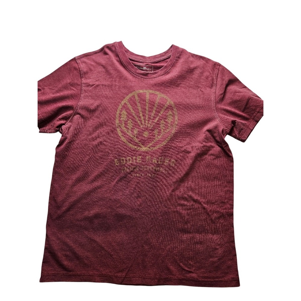 Eddie Bauer Mens Large Burgundy PNW Pacific Northwest Graphic T-Shirt Maroon